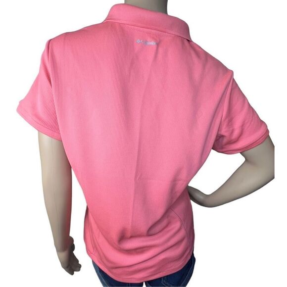 Columbia Short Sleeve Collared Athletic Pink T-Shirt - Picture 2 of 3